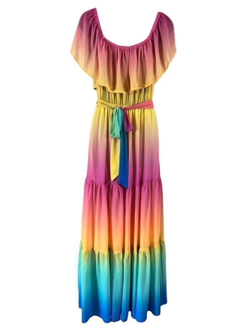 Vici Rainbow Skies Off-Shoulder Tiered Ombré Maxi Dress - Picture 2 of 6
